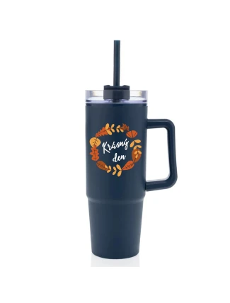 KRÁSNÝ DEN (PODZIM) - modrý cestovní termohrnek s průhledným víčkem 900 ml  