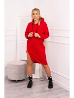 Šaty s kapucí a bočním rozparkem červené Šaty s kapucí a bočním rozparkem červené