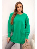 Dámská bavlněná mikina se širokým lemem dole zelená