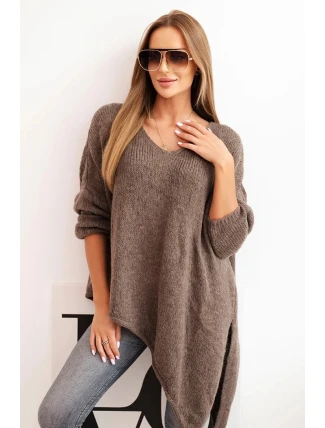 Dámský asymetrický vlněný svetr Plus Size s V výstřihem fango Dámský asymetrický vlněný svetr Plus Size s V výstřihem fango