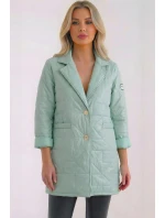 Dámská bunda Plus Size prošívaná s ozdobnými knoflíky a límcem tmavě mátová