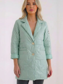 Dámská bunda Plus Size prošívaná s ozdobnými knoflíky a límcem tmavě mátová