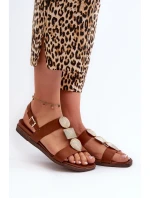 Dámské Ploché Sandály S Ozdobami Sergio Leone SK072H Hnědé