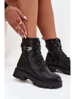 Dámské Boty Pracovní S Ozdobným Páskem Zateplené Eko Kůže Černé Selita