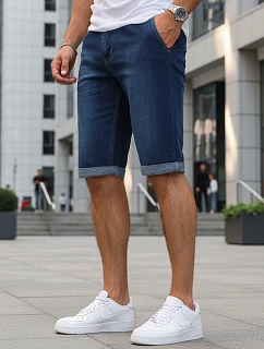 Pánské džínové šortky s elastickým pasem tmavě modré FashionStreet SX2613