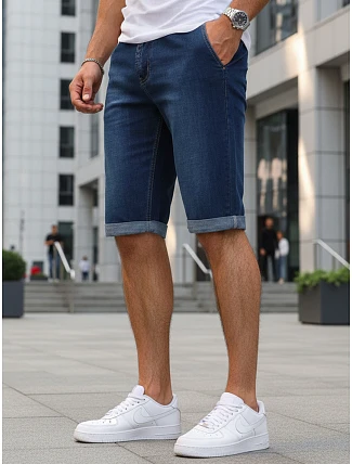 Pánské džínové šortky s elastickým pasem tmavě modré FashionStreet SX2613