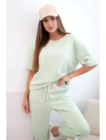 Dámský viskózový komplet s krátkým rukávem a nohavicemi světle mátová
