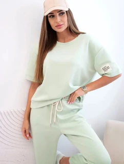 Dámský viskózový komplet s krátkým rukávem a nohavicemi světle mátová