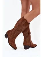 Semišové dámské kovbojky na podpatku Karira – camel