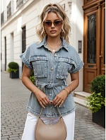 Dámská džínová košile s páskem a krátkými rukávy FashionStreet EY2691