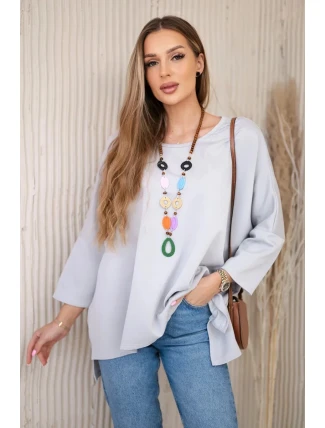 Oversize halenka s náhrdelníkem máslová látka šedý