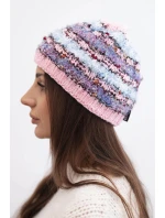 Dámská zimní čepice s barevným přízí a elastickým stahováním K352 jasně růžová+fialová+modrá