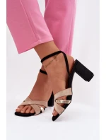 Dámské sandály na podpatku s pásky Ekologická semiš Černé Karilora