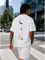 Pánské bavlněné tričko oversize s potiskem bílé FashionStreet NX4015R Pánské bavlněné tričko oversize s potiskem bílé FashionStreet NX4015R