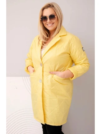 Dámská bunda Plus Size prošívaná s ozdobnými knoflíky a límcem žlutá