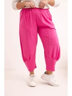 Dámské kalhoty Plus Size s nízkým sedem a gumou v pase růžové