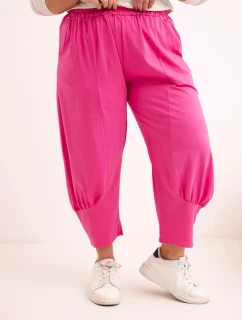 Dámské kalhoty Plus Size s nízkým sedem a gumou v pase růžové