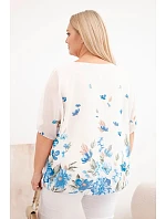 Dámská halenka Plus Size s krátkým rukávem a květinovým potiskem modrá Dámská halenka Plus Size s krátkým rukávem a květinovým potiskem modrá