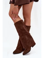 Dámské nazouvací kovbojky Zalia na sloupkovém podpatku s třásněmi – hnědé