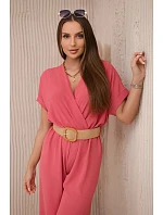 Kombinéza s ozdobným páskem v pase korálový Kombinéza s ozdobným páskem v pase korálový