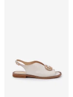 Kožené Sandály Na Plochém Podpatku S Dekorací Světle Béžové Laura Messi 2865