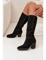 Semišové Kozačky Na Podpatku Se Zipem Černé Lissara