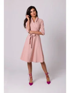 B255 Zavinovací šaty se šálovým límcem - růžové