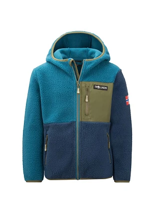 Dětská fleecová bunda s kapucí Trollkids Aurlandsfjord Blue/Green (466-104)