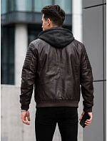 Pánská kožená zateplená bunda s kapucí, tmavě hnědá, FashionStreet TX5140 Pánská kožená zateplená bunda s kapucí, tmavě hnědá, FashionStreet TX5140