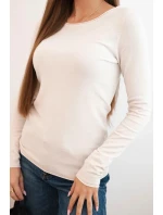 Dámský viskózový svetr s kulatým výstřihem a přiléhavým střihem béžový