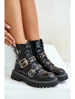 Lakované Boty Pracovní S Přezkami Černé Serizia