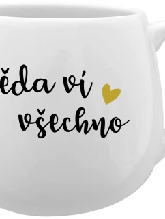 DĚDA VÍ VŠECHNO - bílý keramický hrníček 300 ml