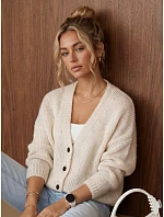 Dámský volný kardigan na knoflíky, světle béžový, FashionStreet MY2575