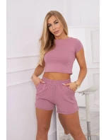 Bavlněná souprava se šortkami tmavě růžová