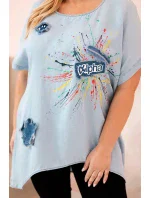 Dámská halenka Plus Size s nášivkami světlý denim