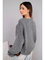 Dámský svetr s přídavkem mohéru a vlny volného střihu šedý