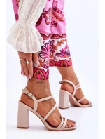 kožené sandály na podpatku Béžove Florentina
