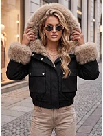Krátká dámská bunda s odnímatelnou kožešinou, černá, FashionStreet TY5835 Krátká dámská bunda s odnímatelnou kožešinou, černá, FashionStreet TY5835