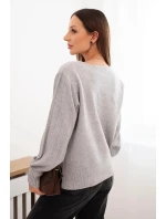 Dámský viskózový svetr s dlouhým rukávem a rozparkem po stranách šedý