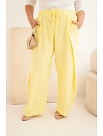 Dámské bavlněné kalhoty Plus Size s gumou v pase žluté