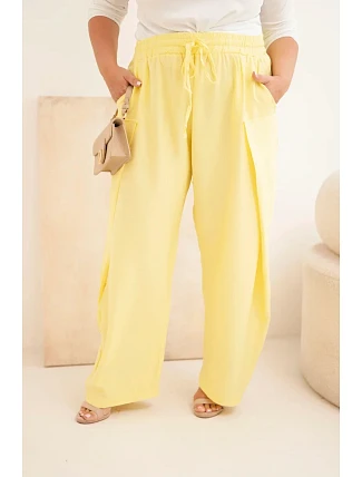 Dámské bavlněné kalhoty Plus Size s gumou v pase žluté