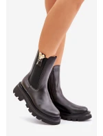 Kožené botky Chelsea s ozdobou CheBello 4537 Černé