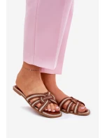 Dámské Ploché Pantofle S Propletenými Pásky Hnědé Acimine