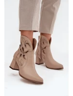 Kožené dámenské vzorované boty na podpatku Zazoo 3647 světle béžové