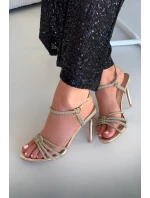 Dámské sandály na podpatku s pásky a cyrkoniemi Tanelle – zlaté