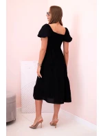 Dámské viskózové šaty s nabíranými rukávy a volánkovým topem černý Dámské viskózové šaty s nabíranými rukávy a volánkovým topem černý