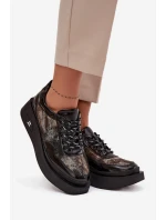 Kožené šněrovací dámské polobotky na platformě Artiker 57C2042 Černo-zlaté