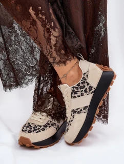 Zamšové Dámské Sneakersy Na Platformě Panther Vinceza 66793 Béžové