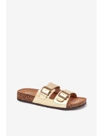 Dámské sandály na korkové platformě s přezkami zlaté Vesina