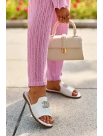 Elegantní dámské lesklé pantofle s ozdobou S.Barski Stříbrná